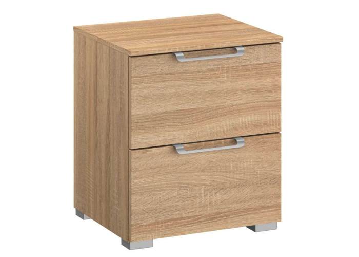 2-laden nachtkastje zand eiken met zilveren handgrepen