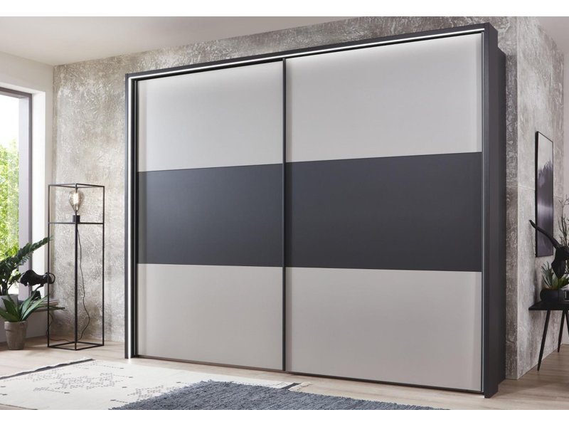 Zweefdeurkast Comfort Korfu - kiezelgrijs + antraciet baan - verlichting