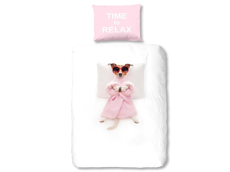 Wit/roze dekbedovertrek met schattig hondje