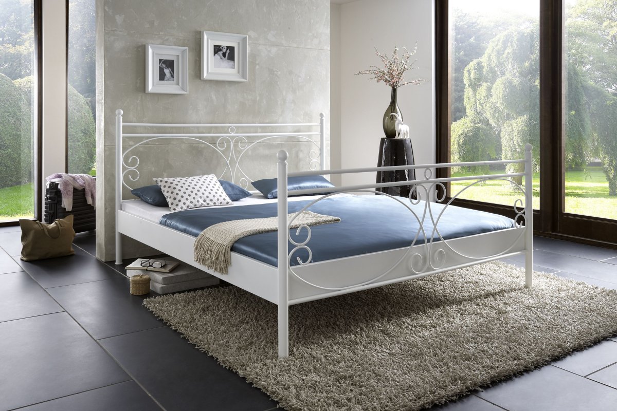 Metalen bed Asti mat wit structuur
