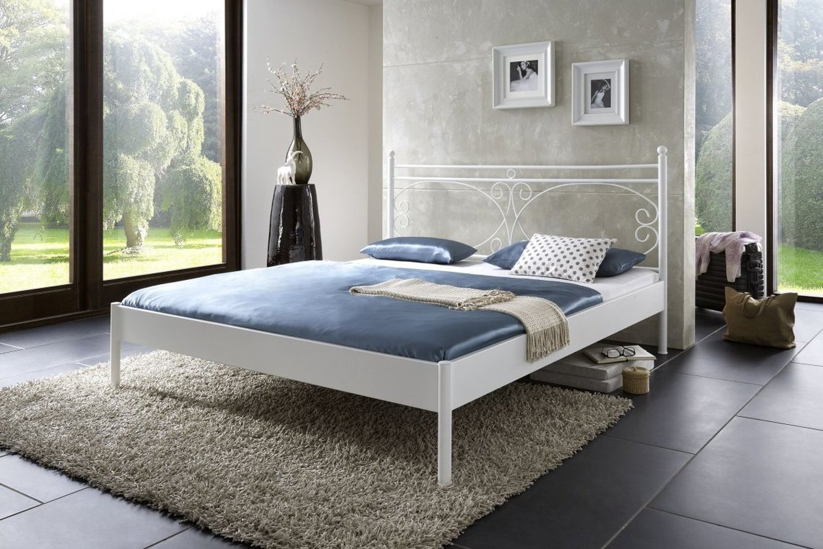 Metalen bed Messina mat wit structuur