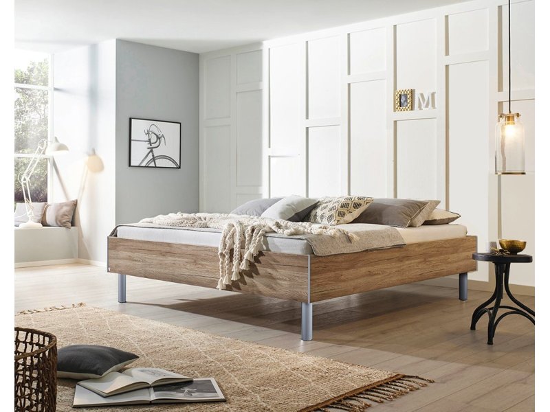 Tweepersoonsbed Seattle wild eiken met laag hoofd- en voeteind
