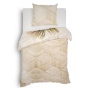 1 persoons dekbedovertrek 140x200/220 katoen 2 kanten beige met palmbladeren en beige kubussen