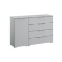 Zand eiken combi commode met deur links en zilveren handgrepen