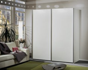 Zweefdeurkast Comfort View met 2 deuren in het room wit met zilveren lijsten