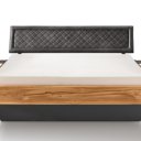 Robuust houten balkenbed Madison hoofdbord lederlook + 2 nk metaal