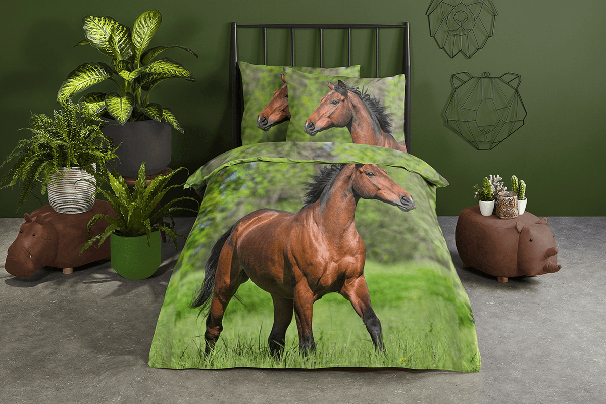 Bruine Paard Beddengoed Sets, Luxe Zacht Microfiber Dekbed Set voor Kinderen Tieners Volwassene, 1 Dekbedovertrek 220x200 cm met Rits en 2 Kussenslopen 50x75 cm