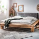 Houten bed Woody met lederlook hoofdbord