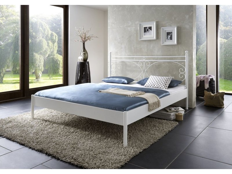 Metalen bed Messina mat wit structuur