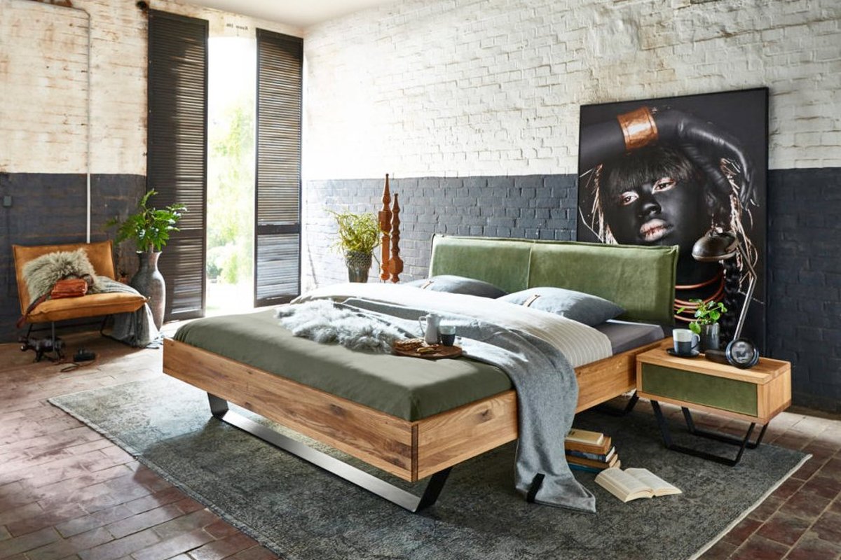 Modern tweepersoons eiken geolied houten bed met beugels