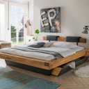 Houten eiken balkenbed met lade