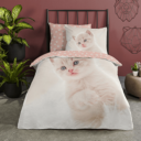 Kinder dekbedovertrek witte kitten op bed