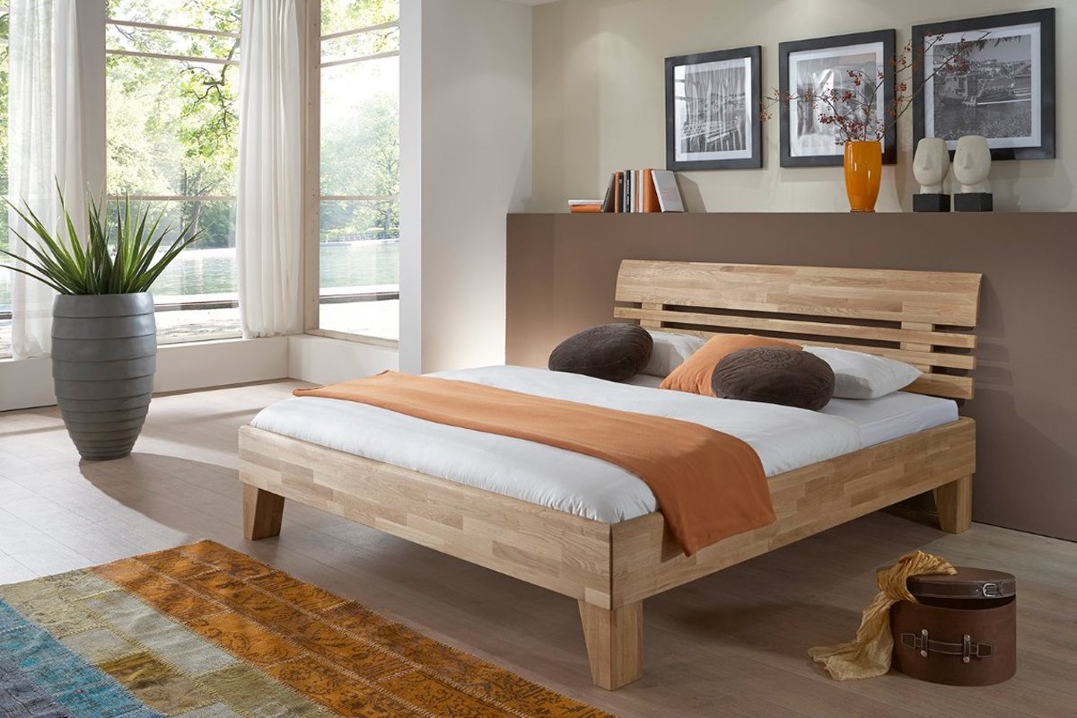 Massief wild eiken geolied houten bed Gijs