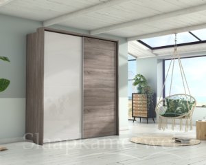 Zweefdeurkast Easyline room witte romp met room witglazen deuren