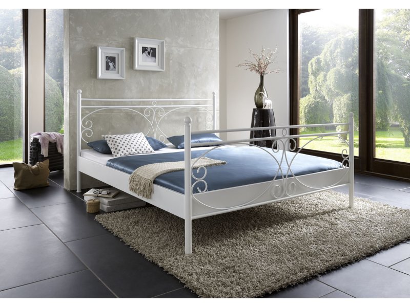Metalen bed Asti mat wit structuur