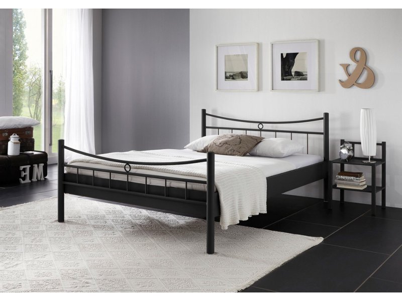 Metalen twijfelaar bed Saskia mat zwart