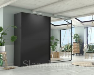 Zwarte kledingkast met glas en spiegeldeur 300cm breed