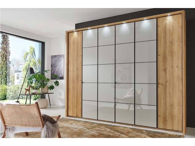 Draaideurkast Elegance Square eiken deurlijsten staal met spot verlichting
