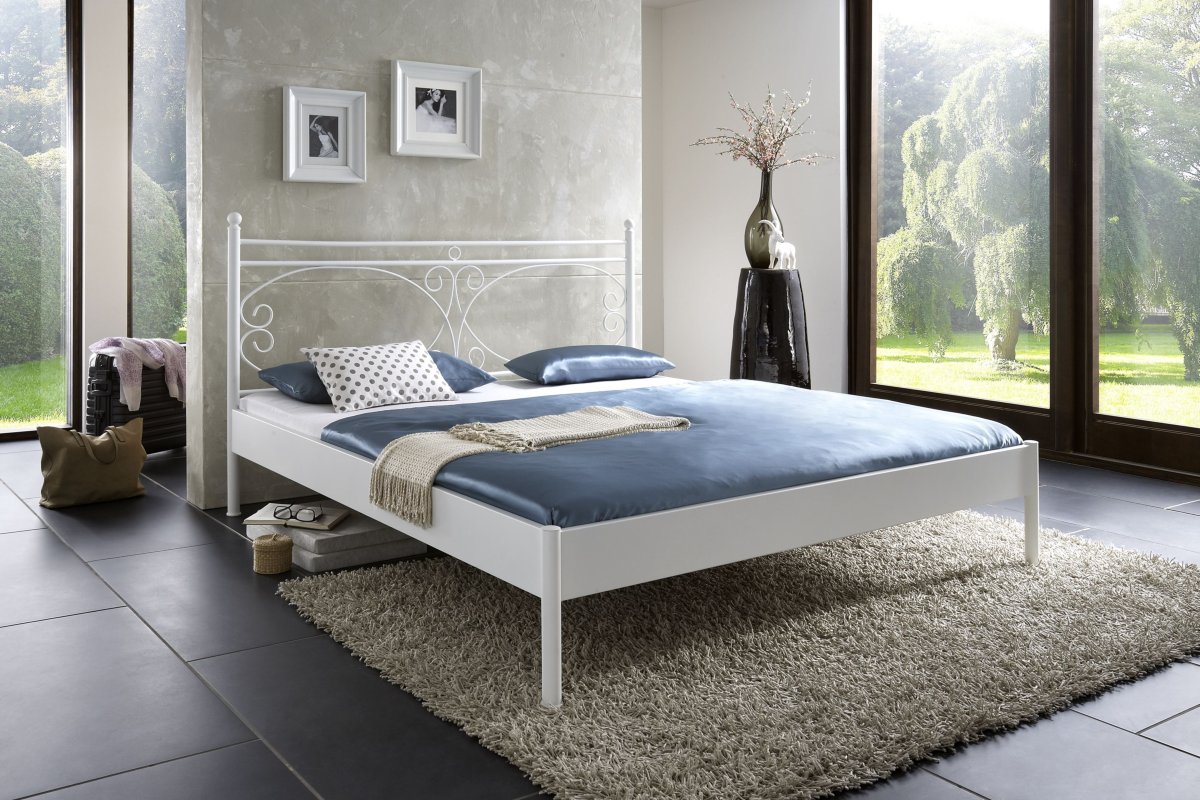 Metalen bed Messina mat wit structuur