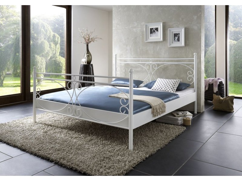 Metalen bed Asti mat wit structuur