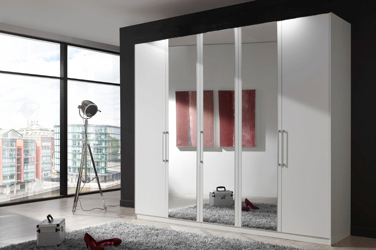 Draaideurkast Easyline 250cm breed alpine wit met 3 spiegeldeuren