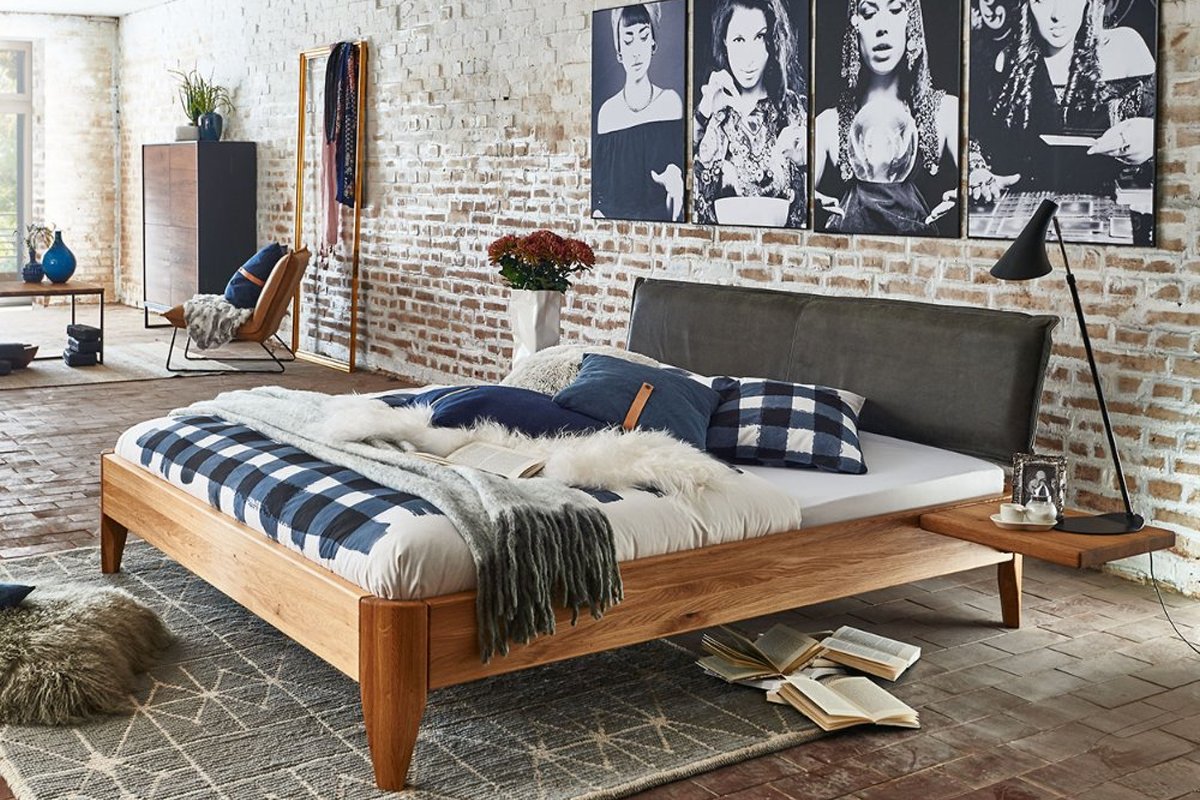 Houten bed Odense met antraciet hoofdbord