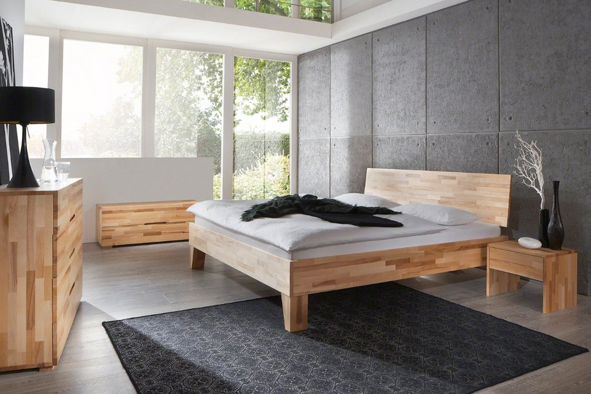 Houten bed Tim kern beuken geolied met schuine poten