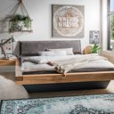 Houten balken bed met lederlook hoofdbord