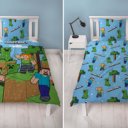Kinder dekbedovertrek Minecraft 2 kanten op bed