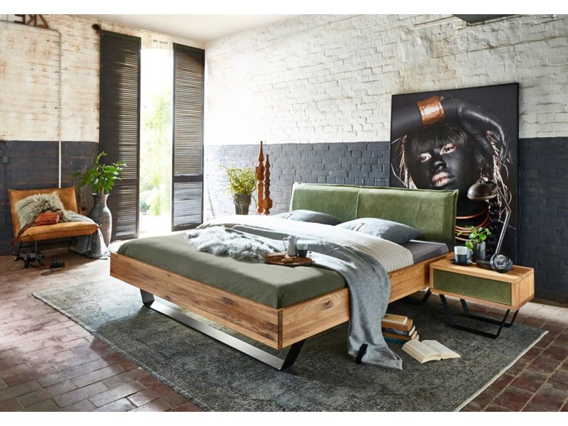 Modern tweepersoons eiken geolied houten bed met beugels