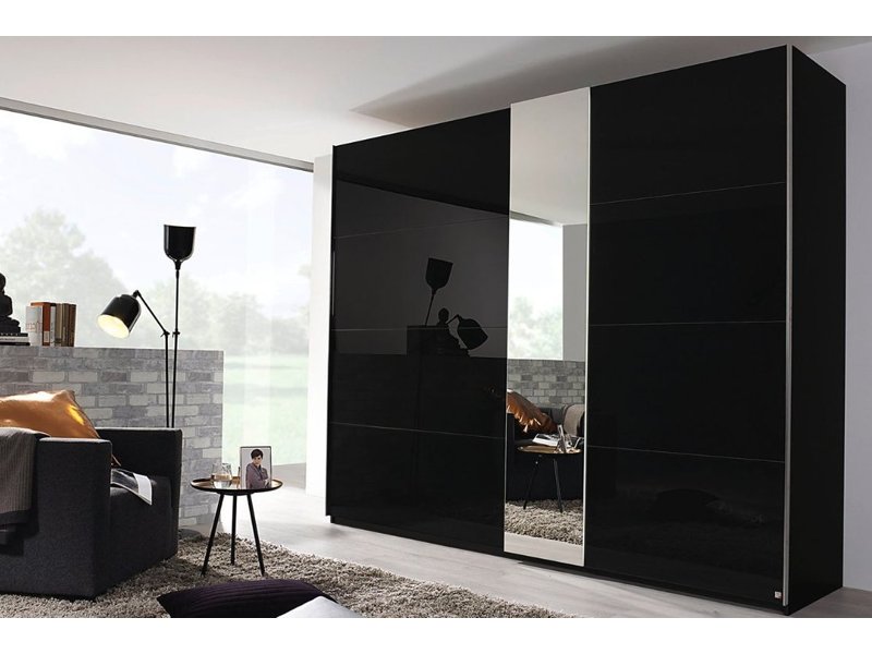 Zweefdeurkast Premium See zwart met zwart glas