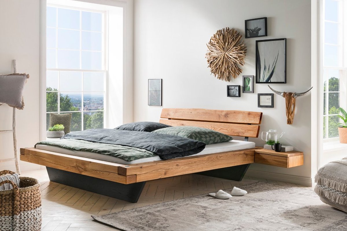 Tweepersoons houten balkenbed