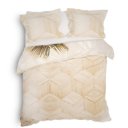 2 persoons dekbedovertrek 200x200/220 katoen 2 kanten beige met palmbladeren en beige kubussen