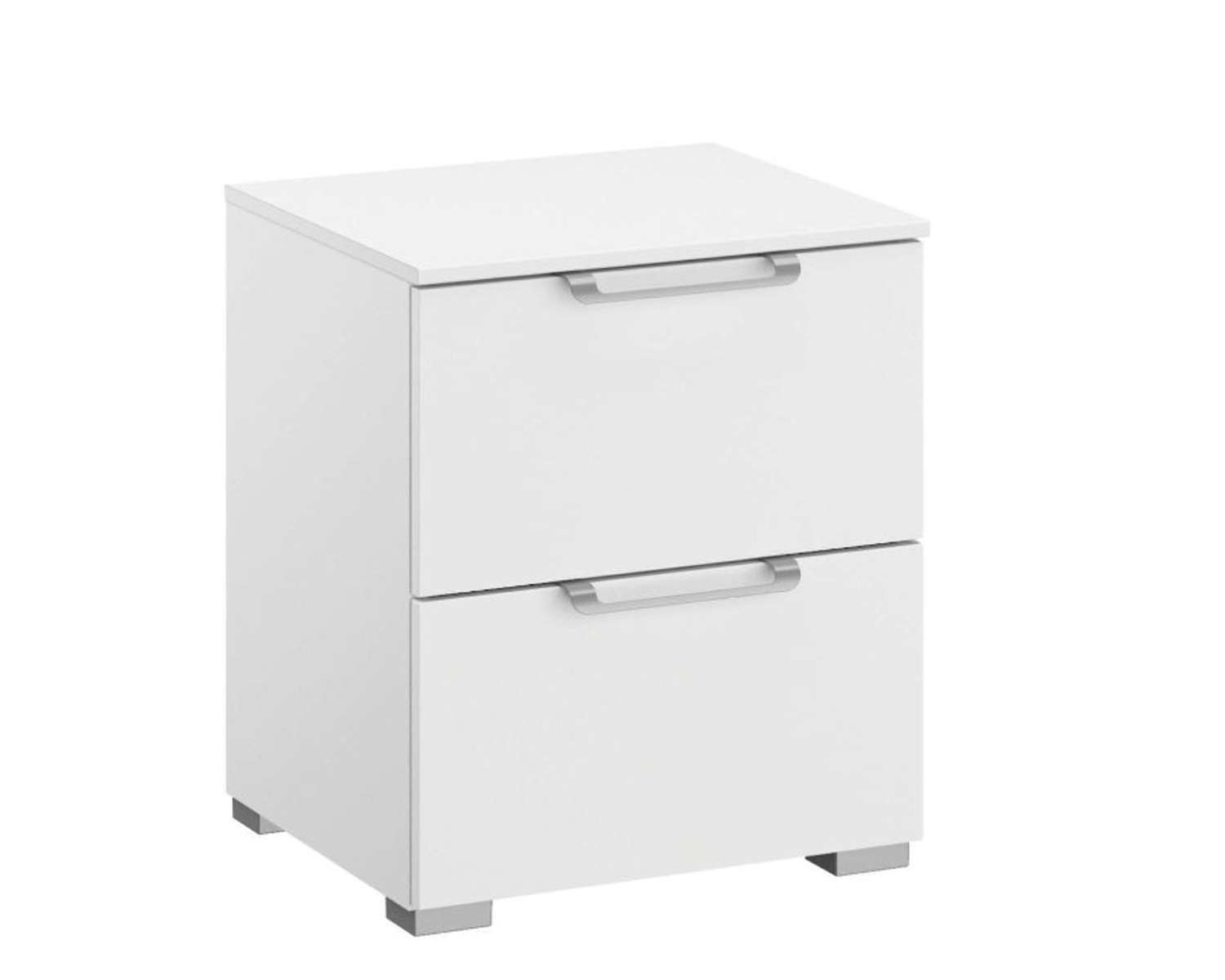 2-laden smal nachtkastje alpine wit met zilveren handgrepen