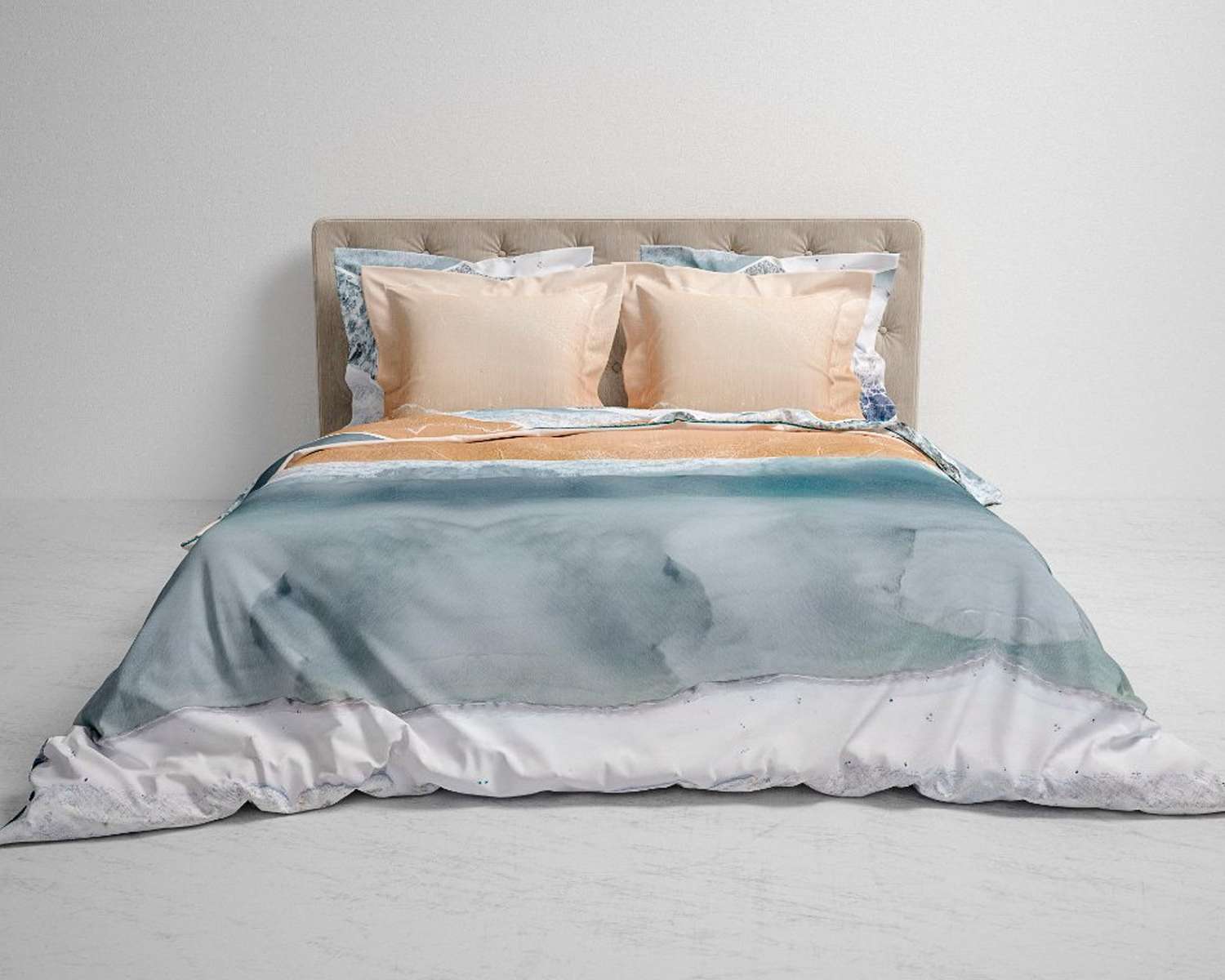 Lits-jumeaux dekbedovertrek 240x200/220 katoen satijn 2 kanten Blokken met marmer blauw en beige Lits-jumeaux dekbedovertrek 240x200/220 katoen satijn 2 kanten Blokken met marmer blauw en beige