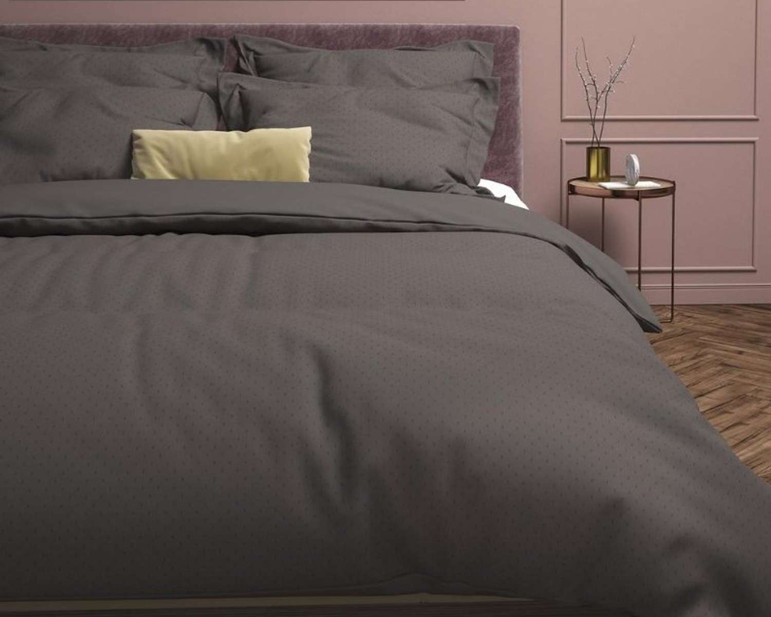 Dekbedovertrek Uni Stippen Blauw Grijs op bed Dekbedovertrek Uni Stippen Blauw Grijs op bed