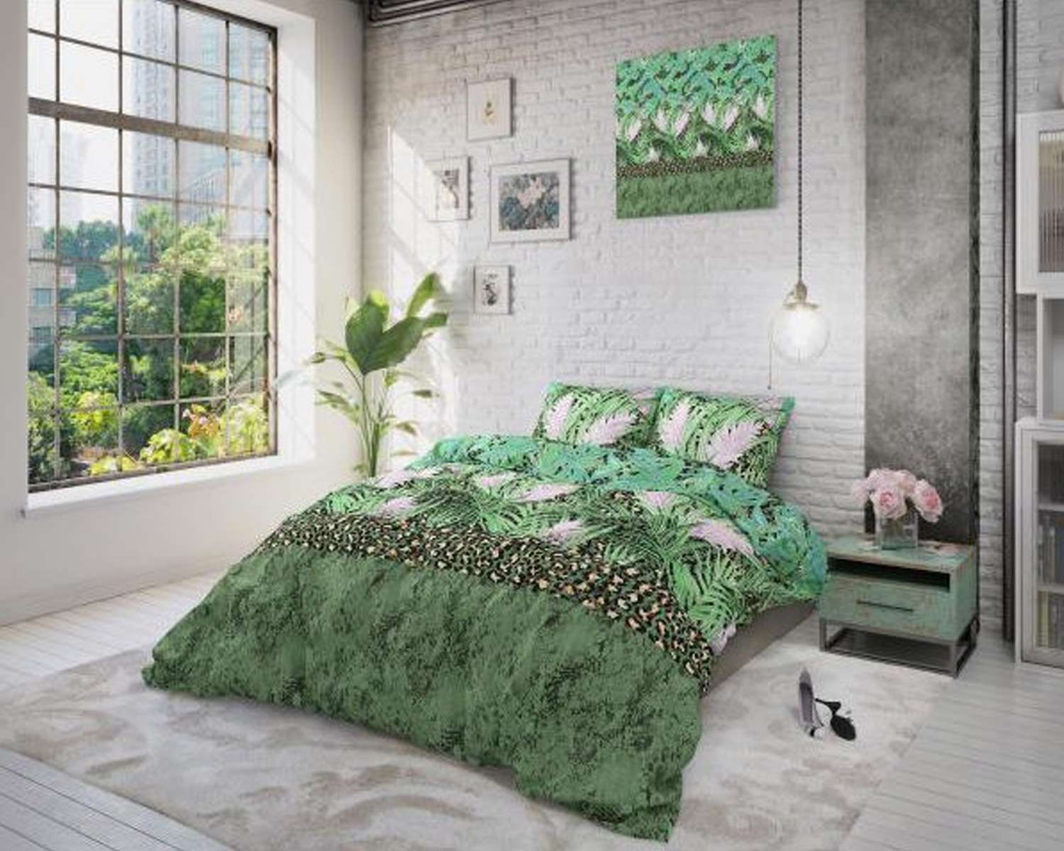 Dekbedovertrek Jungle Groen op bed Dekbedovertrek Jungle Groen op bed