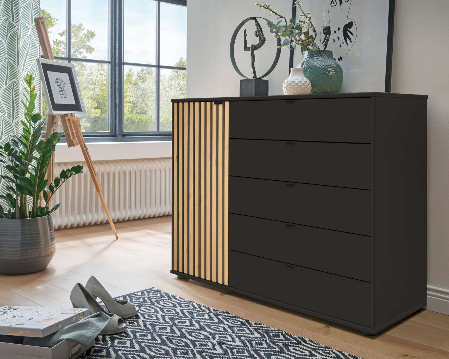 Commode 5 laden antraciet lamellen Commode 5 laden antraciet lamellen