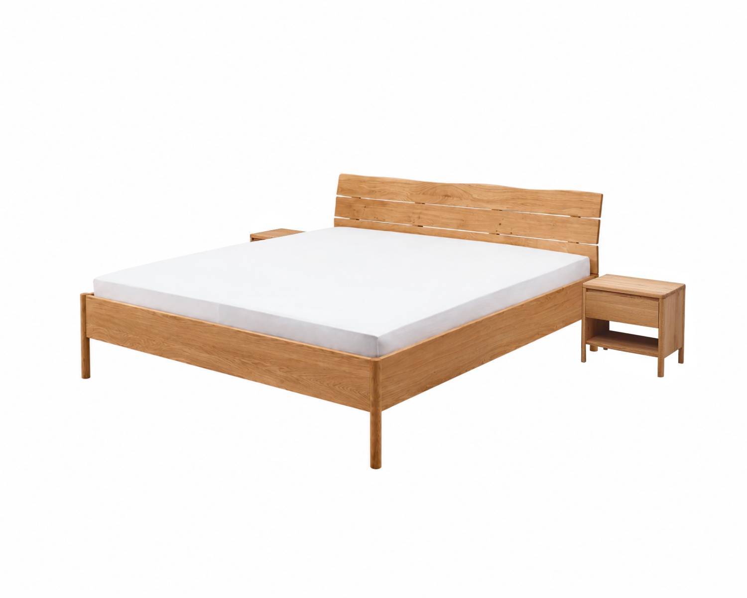 Massief eiken houten bed, 100% metaalvrij met nachtkastjes Massief eiken houten bed, 100% metaalvrij met nachtkastjes