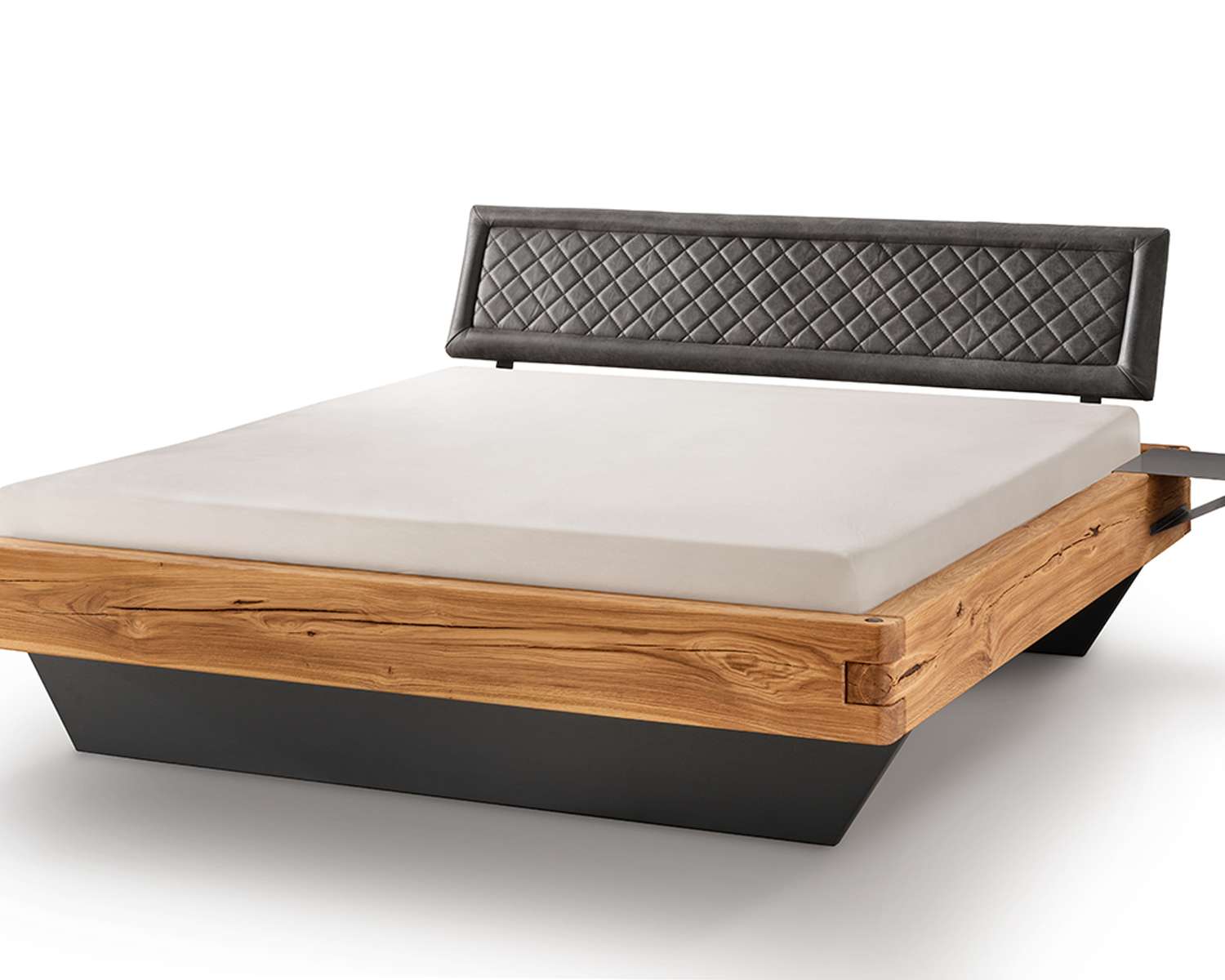 Robuust houten balkenbed Madison hoofdbord lederlook
