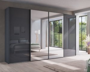 Schuifdeurkast Royal One lava grijs met lava grijs glasdeuren en spiegeldeuren