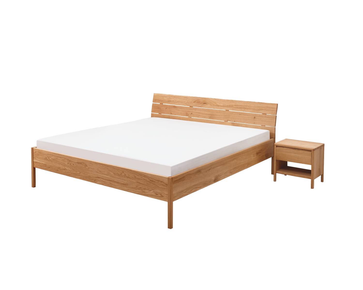 Wild eiken bed met eiken houten hoofdbord en 1 nachtkastje Wild eiken bed met eiken houten hoofdbord en 1 nachtkastje