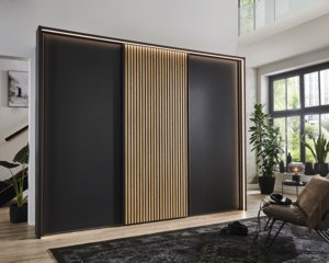 Zweefdeurkast Elegance Lattice antraciet-bianco-eiken - verl rondom