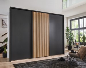 Zweefdeurkast Elegance Lattice antraciet-bianco-eiken