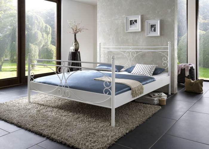 Metalen bed Asti mat wit structuur