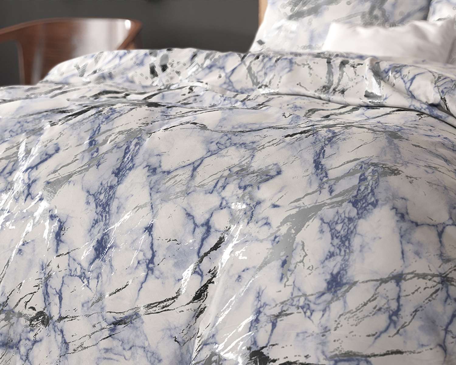 Dekbedovertrek Marmer Blauw - detail Dekbedovertrek Marmer Blauw - detail