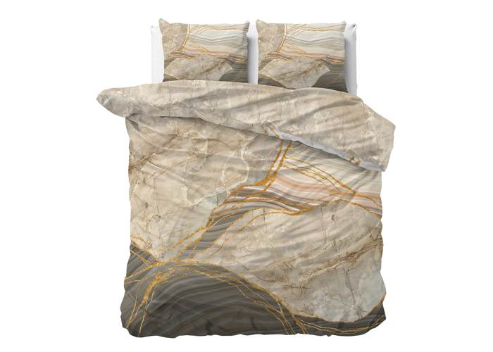 Marmer dekbedovertrek taupe kleuren voor 2 personen