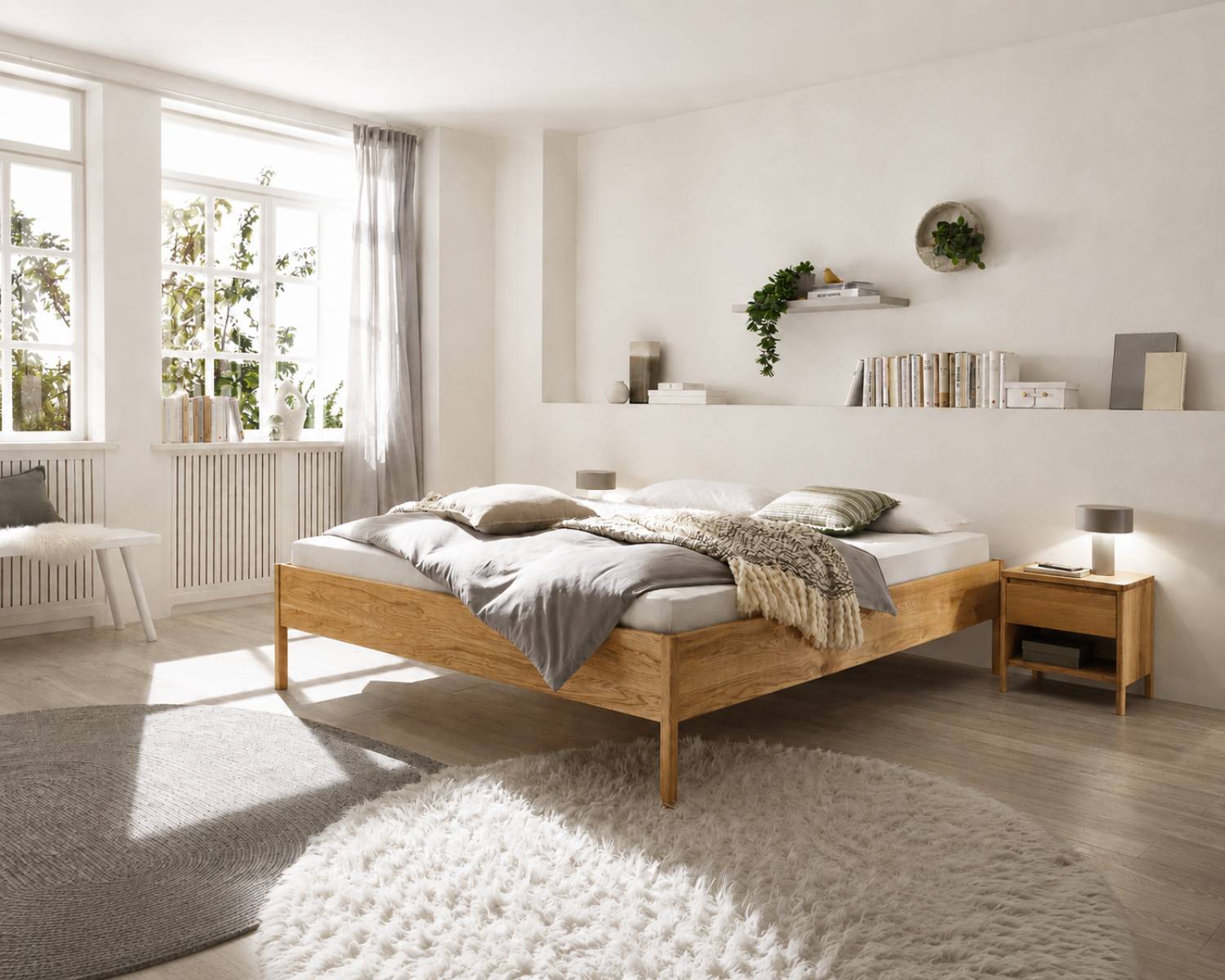 Tweepersoons eiken houten bed Como met laag hoofdeind Tweepersoons eiken houten bed Como met laag hoofdeind