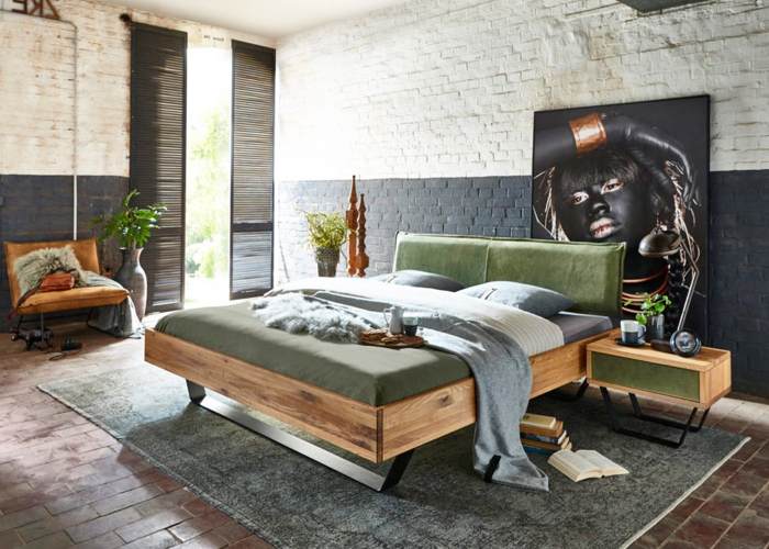 Modern tweepersoons eiken geolied houten bed met beugels