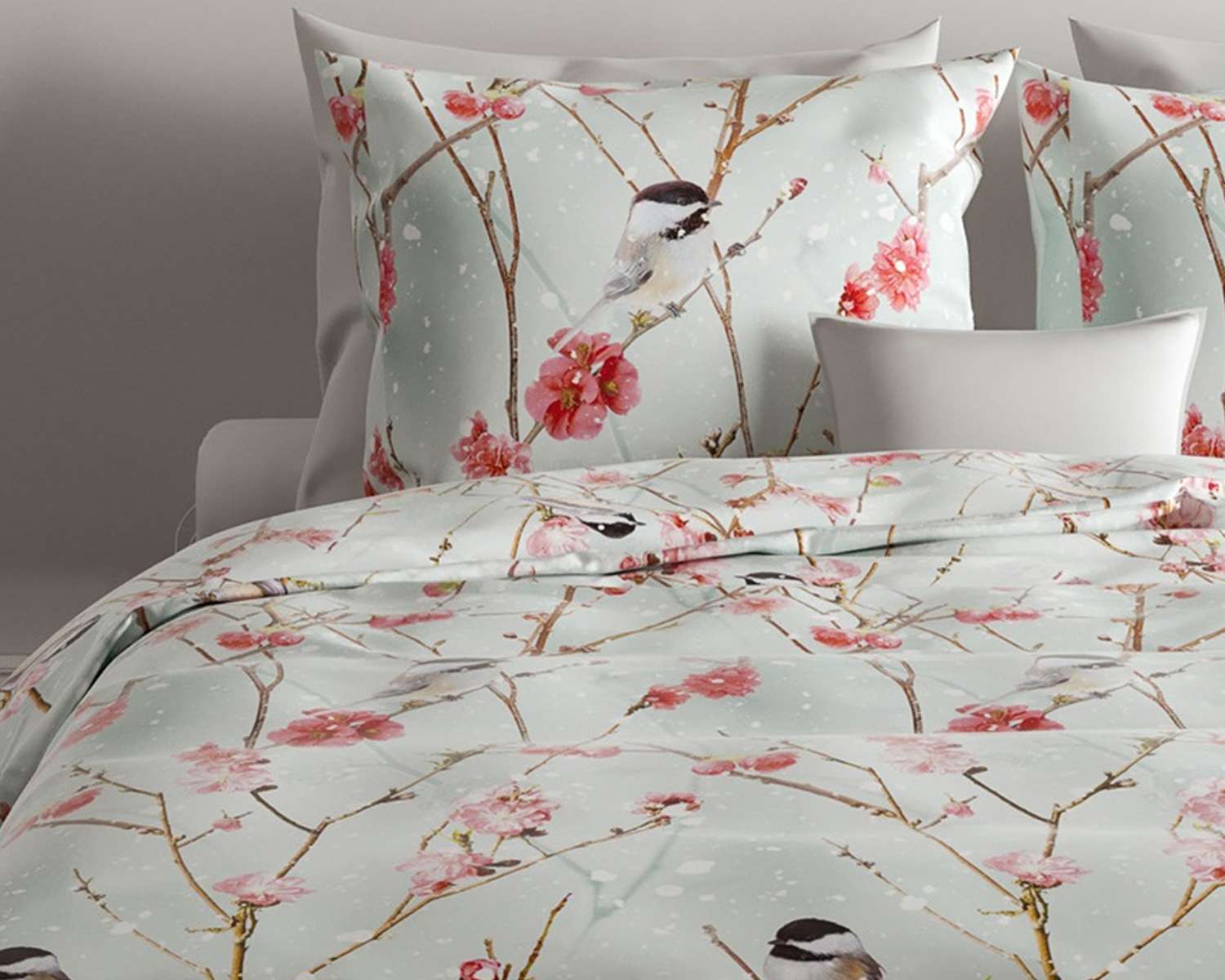 Dekbedovertrek Mezen in de sneeuw op bed Dekbedovertrek Mezen in de sneeuw op bed